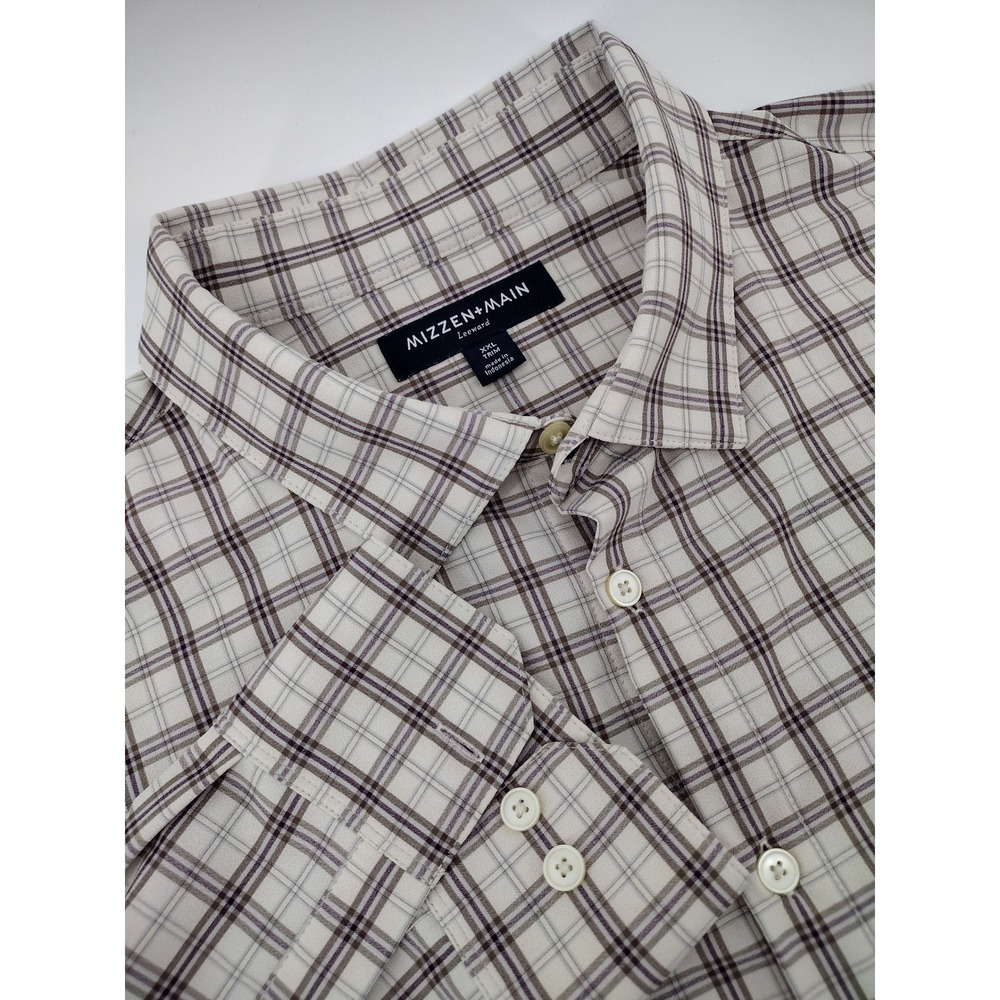 Mizzen+Main Leeward Trim Fit Plaid Dress Shirt Mens XXL Purple Brown Performance
